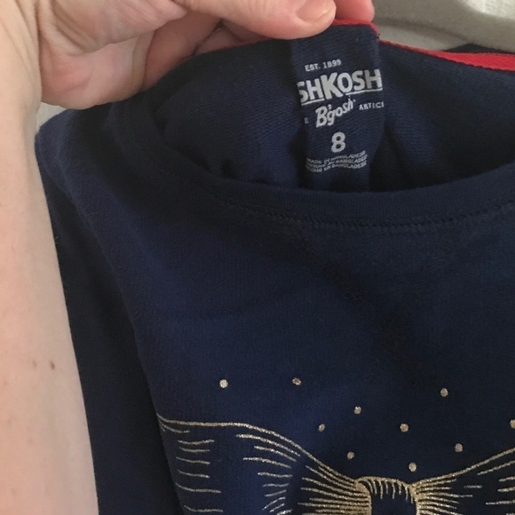 Oshkosh Girlβs Adorable Navy Gold Dress/tunic Bow Ruffled hem Size 8 - Picture 3 of 5